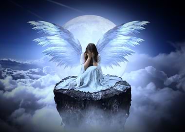 crying angel on floating island