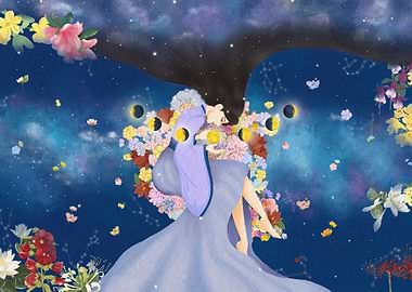 celestial woman in floral embrace