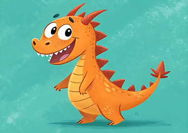 Cartoon Orange Dragon Illustration