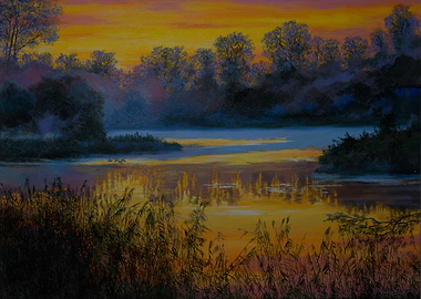 Sunset Lake Landscape Painting