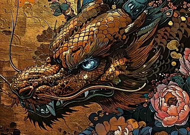 Detailed Dragon with Floral Accents