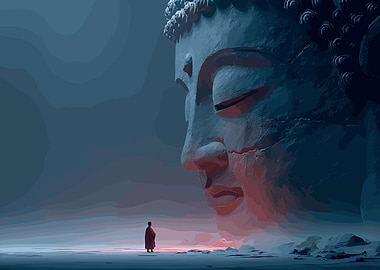 Giant Buddha Statue and Monk