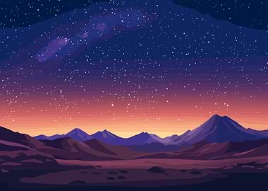 Starry Night Mountain Landscape Digital Art