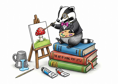 Badger Artist Painting Mushroom Still Life