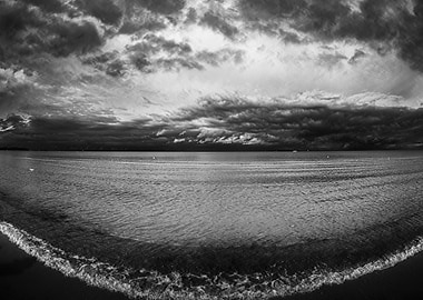 Black and White Seascape with Stormy Sky