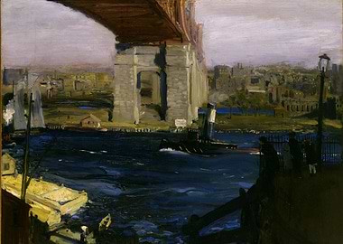 Painting of a bridge over water