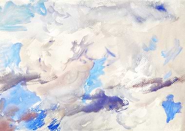 Abstract Watercolor Painting with Blue Accents