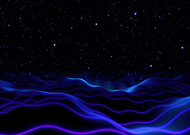 Abstract Neon Landscape with Starry Sky