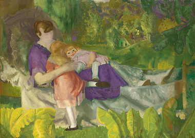Mother and Children in Garden Painting