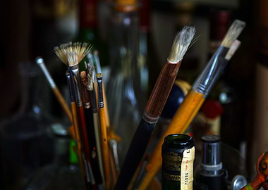 Collection of Paintbrushes in a Jar