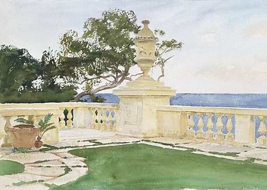 Watercolor Painting of a Mediterranean Terrace