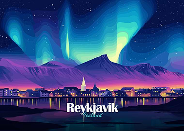 Reykjavik Iceland Aurora Borealis Nightscape