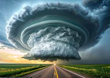 Dramatic Supercell Storm Over Rural Road