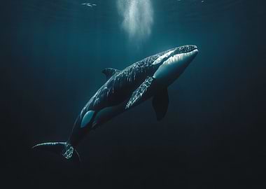 Orca in Deep Blue Ocean