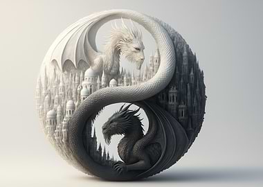 Yin Yang Dragons with Cityscapes