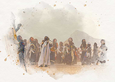 Watercolor Image of a Tribal Ceremony