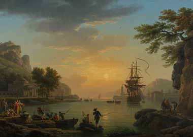 Coastal Scene with Figures and Ships