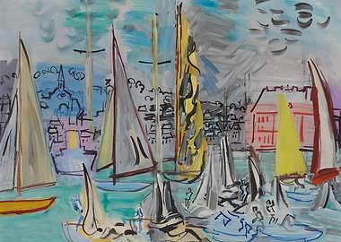 Raoul Dufy Harbor Scene with Sailboats Painting