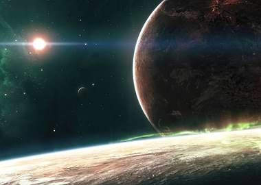 Space Scene with Planets and Star