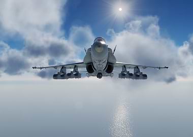 Fighter Jet Flying Through Cloudy Sky