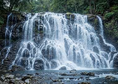 Majestic Waterfall in Lush Green Forest