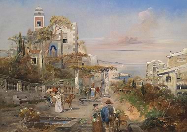 Italian Coastal Town Painting
