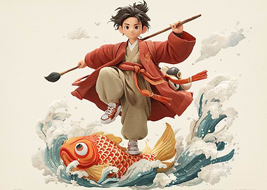 Boy Riding Koi Fish