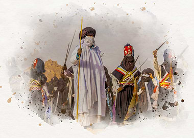 Tuareg Warriors Watercolor Painting