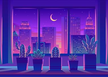 night city view with plants