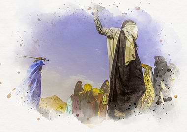 Watercolor of People in Traditional Clothing