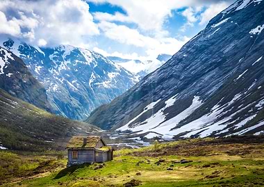 remote cabin in mountain valley