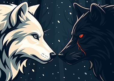 White and Black Wolves Face-Off