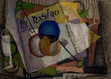 Cubist Still Life with Key and Text, diego rivera paintings