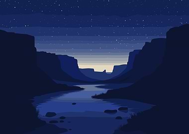 Night Canyon Landscape with River