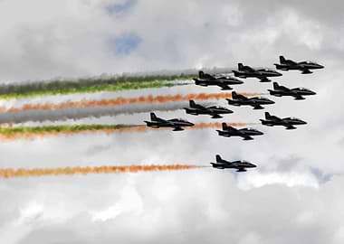Military Jets Formation with Colored Smoke