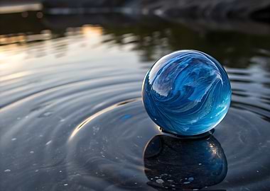 Blue Marble in Water with Ripples