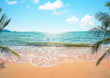 Tropical beach paradise with palm trees