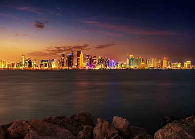 doha, qatar skyline at night