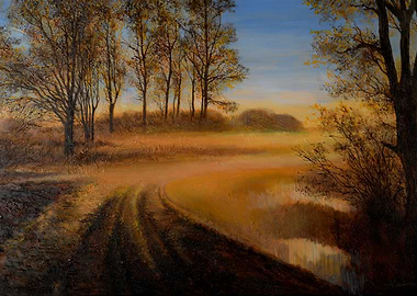 Autumn Landscape Painting with Dirt Road