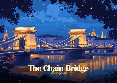 The Chain Bridge Budapest Illustration