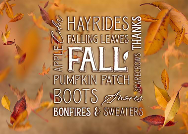 Autumn Word Art with Falling Leaves