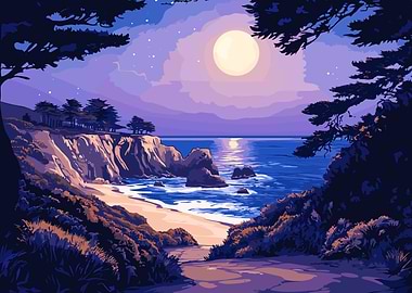 Coastal Moonlight Landscape