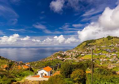 Coastal Village on Hillside with Ocean View, Madeira