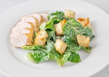 Chicken Caesar Salad on White Plate
