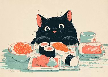 Black Cat and Sushi Feast