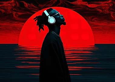 Man with Headphones at Sunset