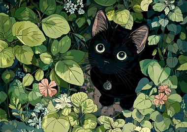 Black Cat in a Garden