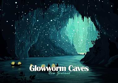 Glowworm Caves New Zealand Illustration