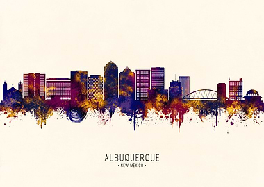 Albuquerque New Mexico Skyline Watercolor