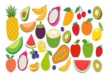 Colorful Assortment of Cartoon Style Fruits